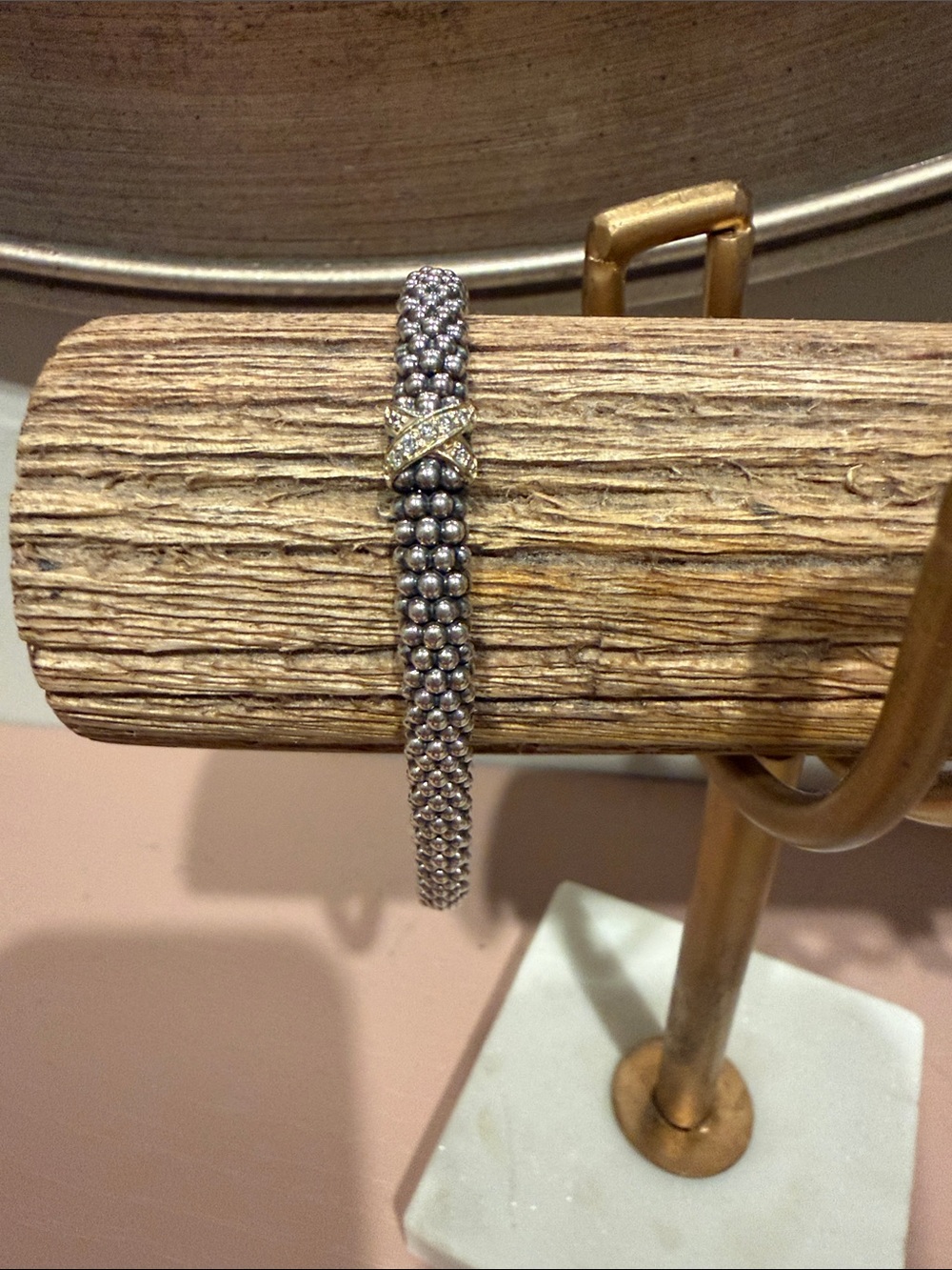 LAGOS Caviar Two-Toned Beaded Bracelet w/ 18K Gold “X” Accent w/ Diamonds
